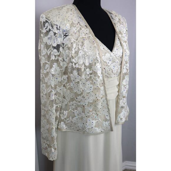 R & M Collection Dress Beige Sequin Lace Gown Jacket 2 Piece Set Formal Women 8P - Picture 4 of 9